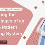 Doctor holding a tablet with text exploring the advantages of an online patient booking system